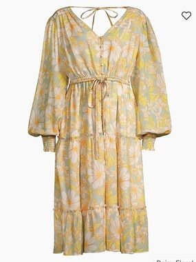 Rachel Parcell Pastel Yellow Floral Tie-Waist Midi Dress